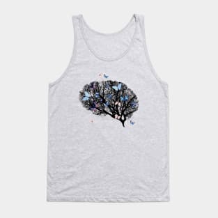 Brain and blue flowers, brain tree branches, Positivity, creativity, side brain Tank Top